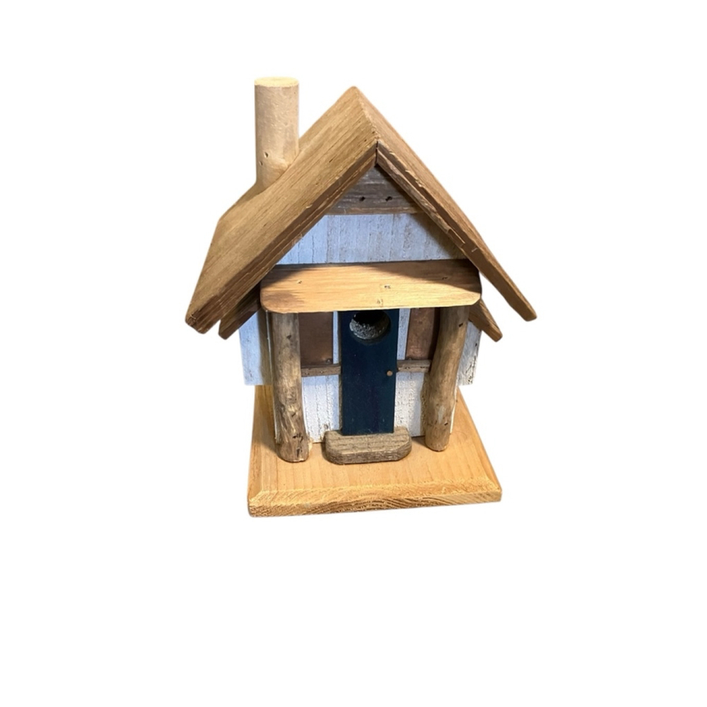 Handcrafted Wood Birdhouse - White & Brown Rustic House. 11x10 inches - Picture 8 of 8